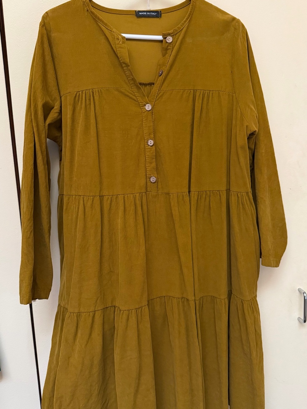 Made in Italy Mustard Tiered Button Front Dress